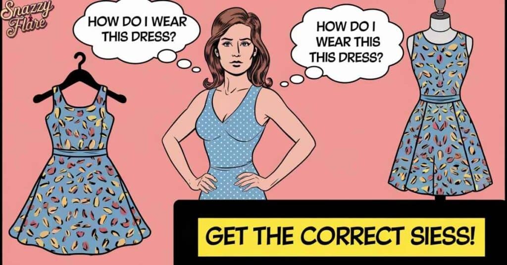 Woman wonders how to wear a dress that doesn't fit with message 'Get the correct size