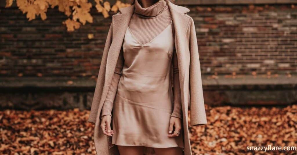 Chic Autumn Layering: Cozy Turtleneck and Satin Slip Dress Ensemble