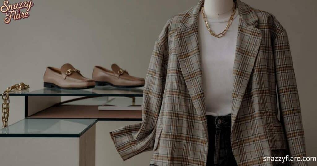 Stylish Plaid Blazer and Loafers Display - Snazzy Flare Fashion Collection