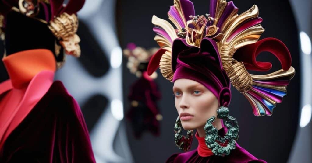 A surrealist-inspired collection of avant-garde accessories like sculptural earrings and headpieces, creating a bold, dreamlike look