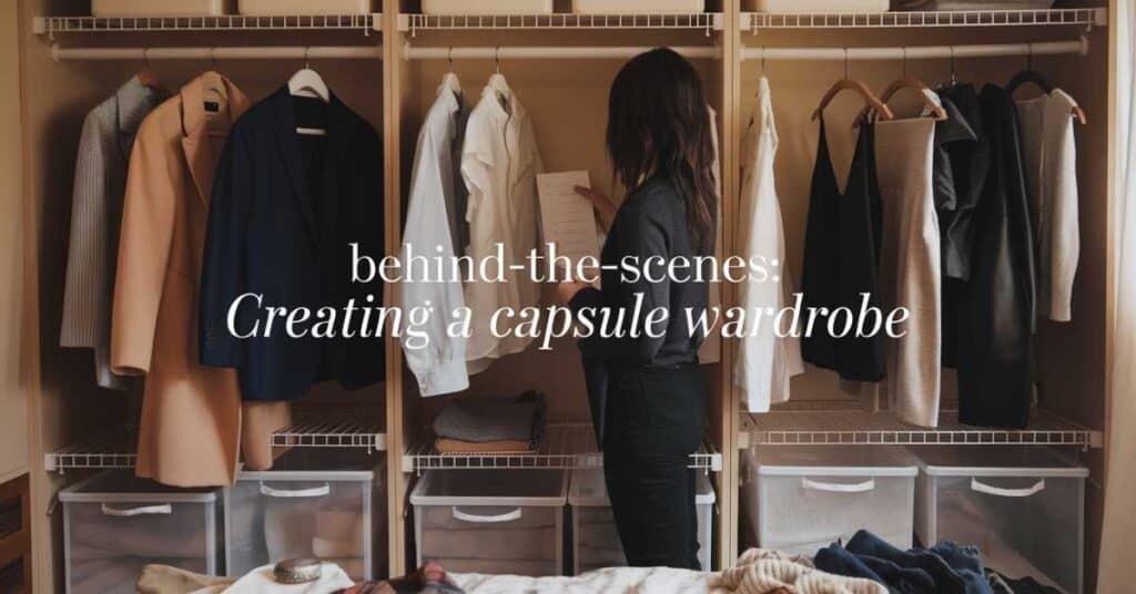 Behind-the-scenes image showing the process of building a capsule wardrobe.